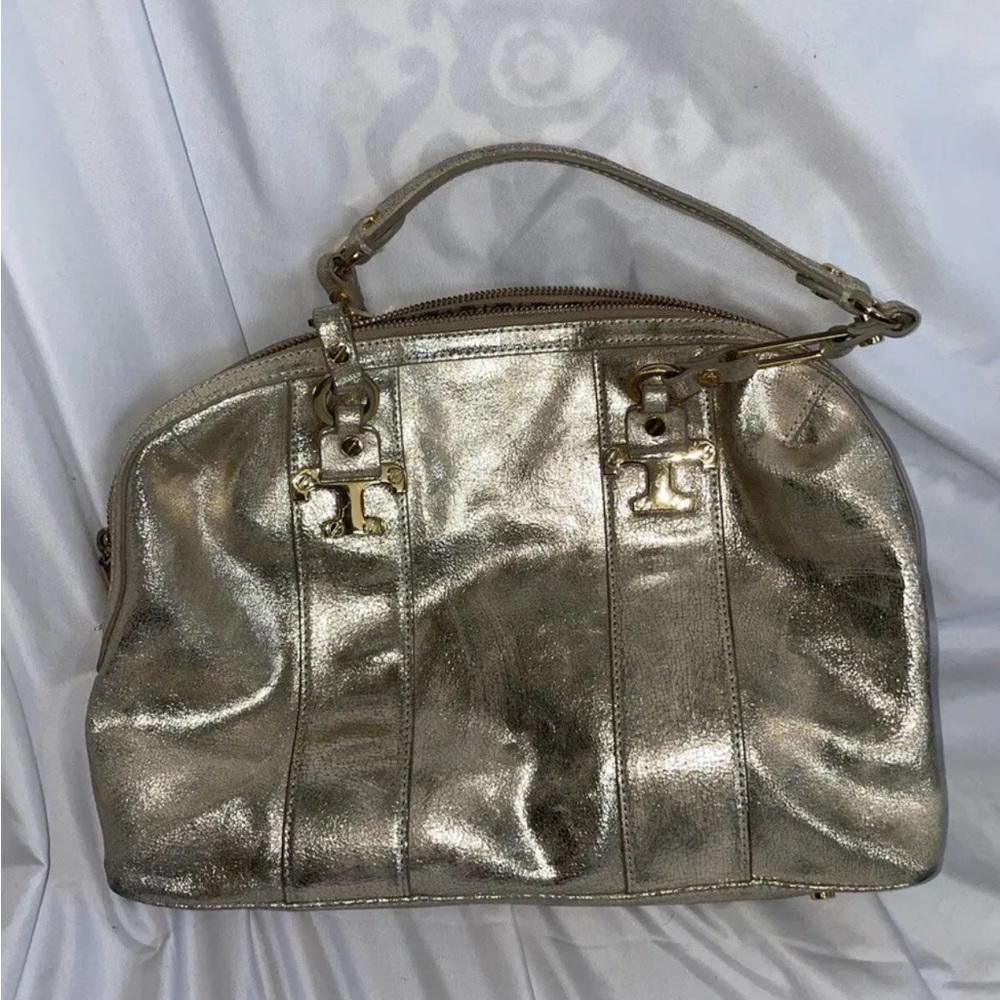 Tory Burch silver distressed leather purse